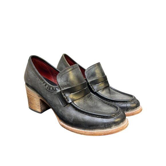 Free Bird By Steven Chevelle Leather Heeled Loafers Black Size 9 - Picture 2 of 9